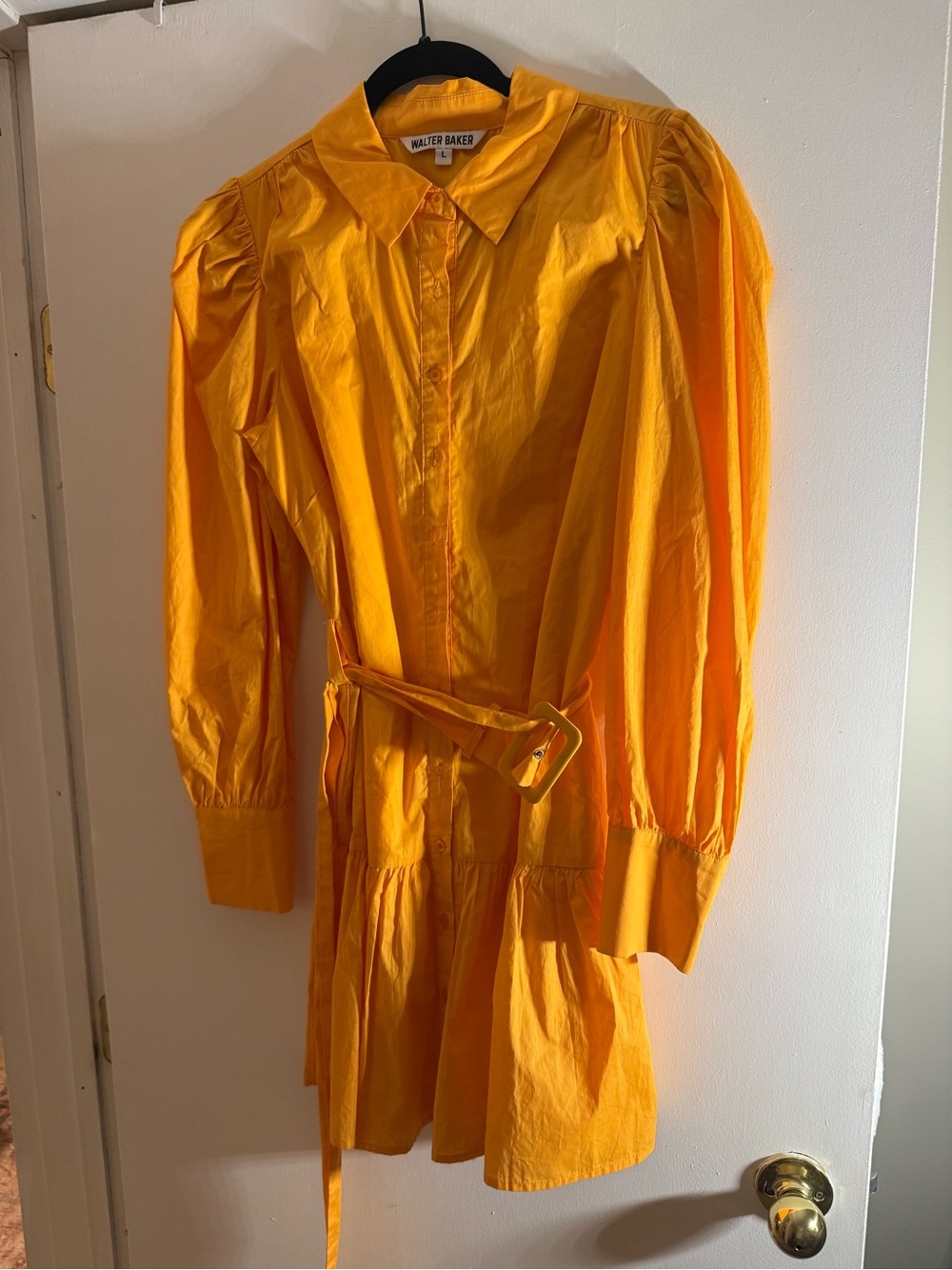Walter Baker Sunny Yellow Button-Front Shirt Dress with Belt
